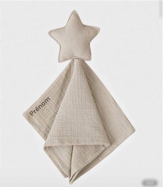 Doudou gaze de coton modèle étoile - Personnalisable