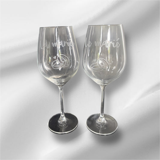 Verres à Vin Gravés – La mariée & Le marié