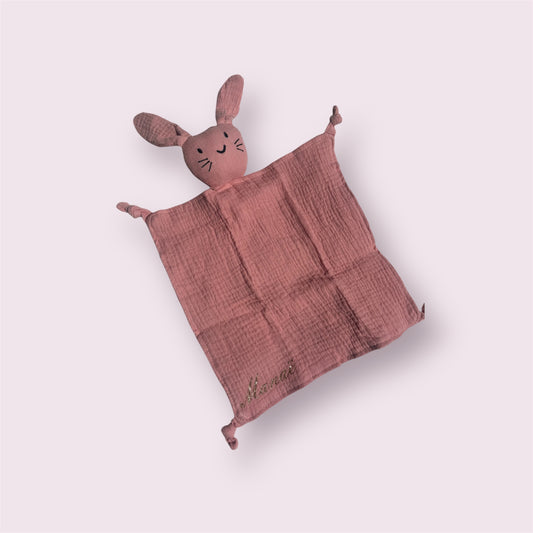 Doudou gaze de coton modèle lapin - Personnalisable